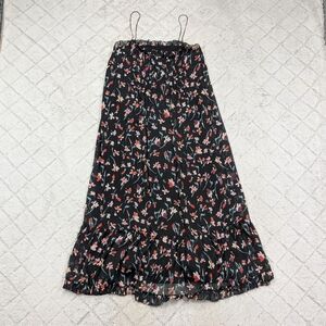 Madewell Dress Womens 16 Black Floral Pintuck Cami Ruffle Hem Maxi Metallic NEW